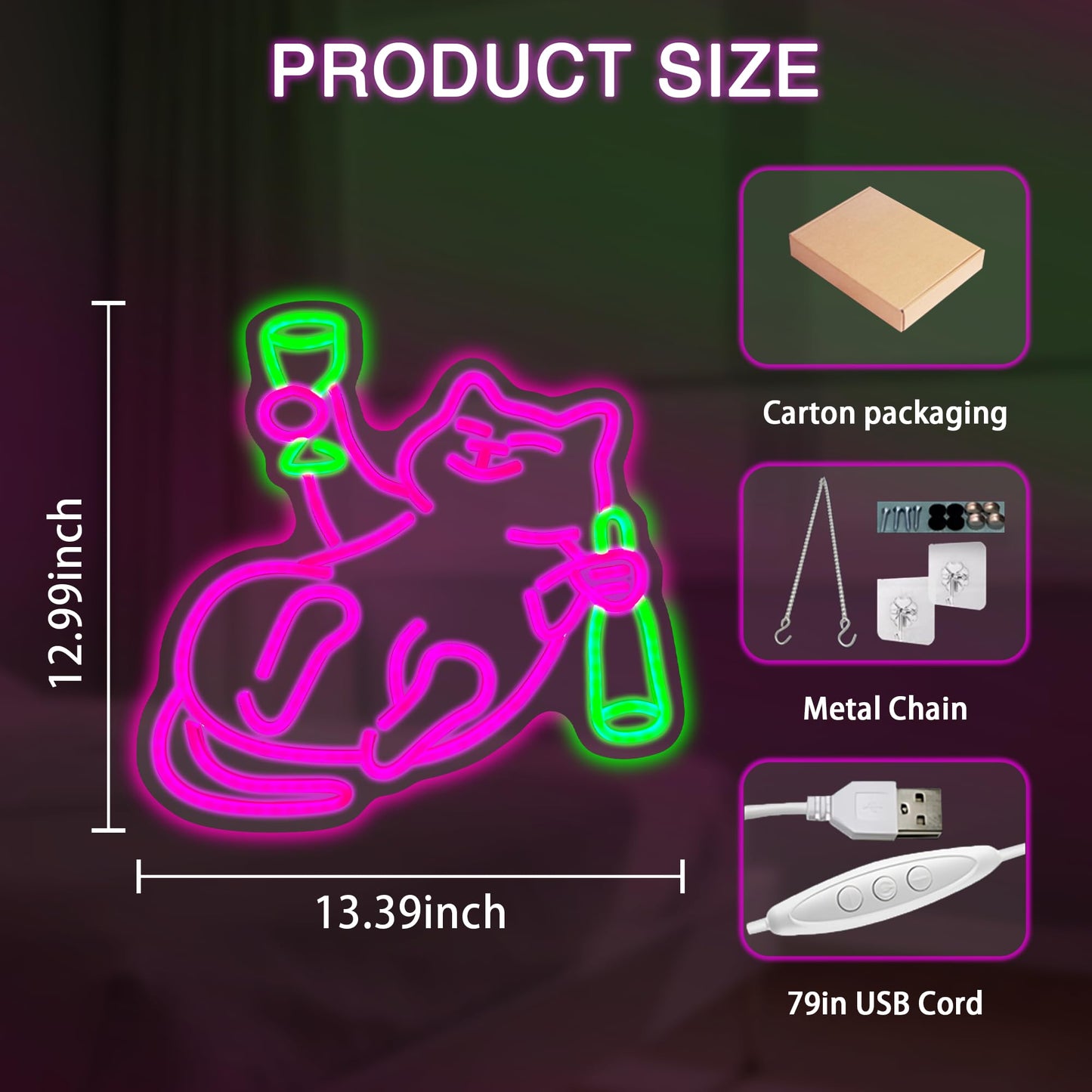Cat Beer Neon Sign, Cute Cat Drinking Beer Dimmable Led Neon Night Lights Up Animal Decor for Bedroom Living Room Man Cave Home Bar Wall Decoration, Birthday Party Gifts for Kids Girls Boys Adults (Cat)