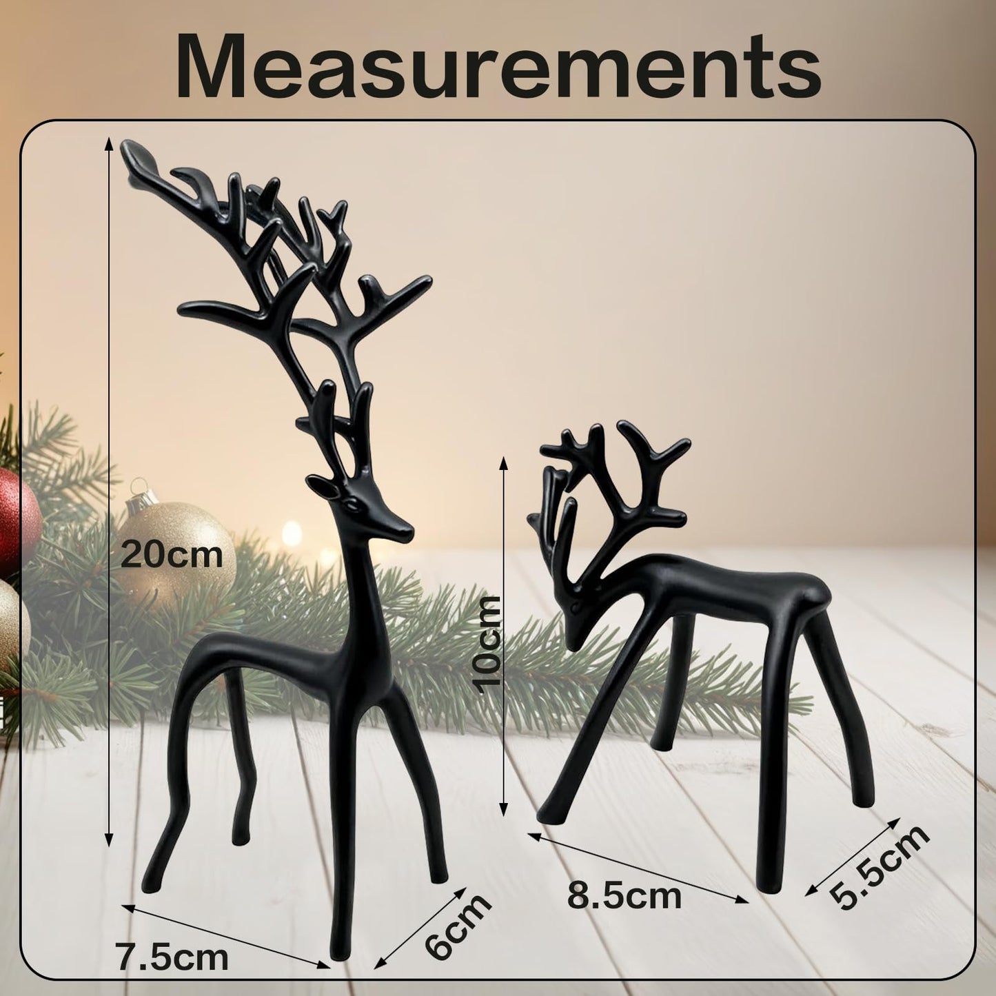 YUNLINGDADA Set of 2 Black Reindeer Christmas Decor, Christmas Decorations, Metal Reindeer Statues, Black Metal C-hristmas R-eindeer Figurine, Ideal for Mantel Living Room Bedroom Office