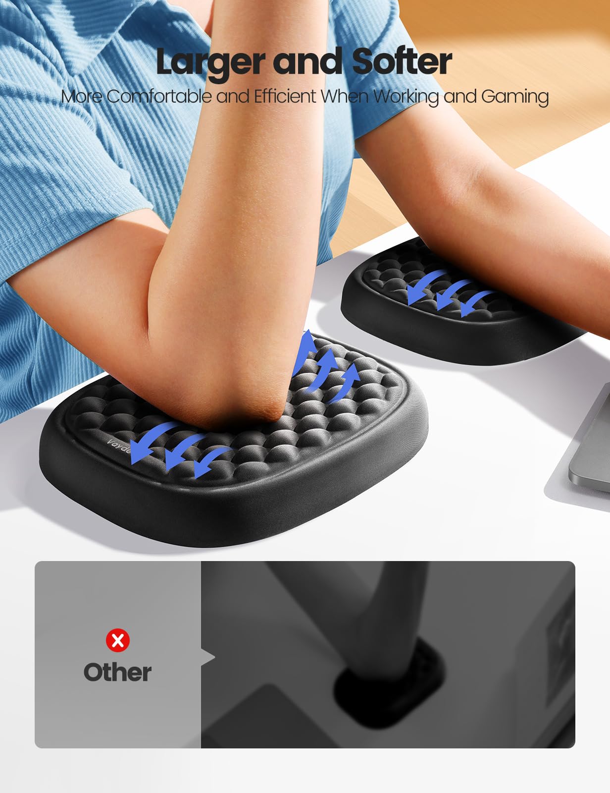 Vaydeer 1pc Elbow Rest Pad, Desk Wrist Rest Armrest, Soft Memory Foam Ergonomic Support, Mouse Cushion Pillow, Wrist Pain Relief for Computer Laptop Working Typing Gaming Travel Office Accessory-Large