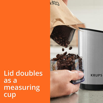 KRUPS Precision Electric Coffee Grinders, 3 oz Capacity, 200W Motor, Stainless Steel Blades for Uniform Grinding of Beans, Herb and Nuts, Coffee and Spice Grinder Electric, (Black)