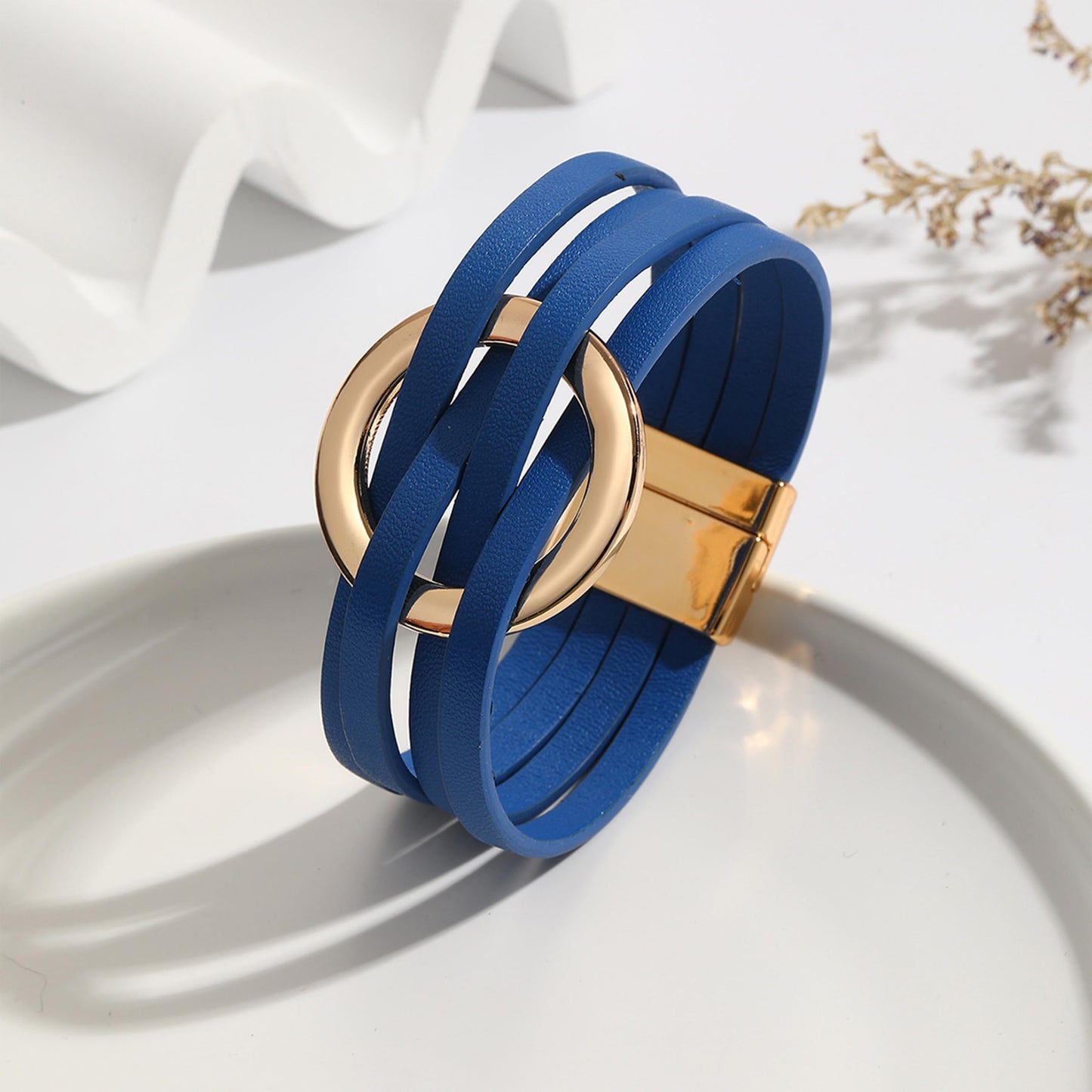 Long tiantian Leather Cuff Wrap Bracelet Blue Bracelets for Women Circle Charm Bangle Boho Multilayer Stackable Jewelry