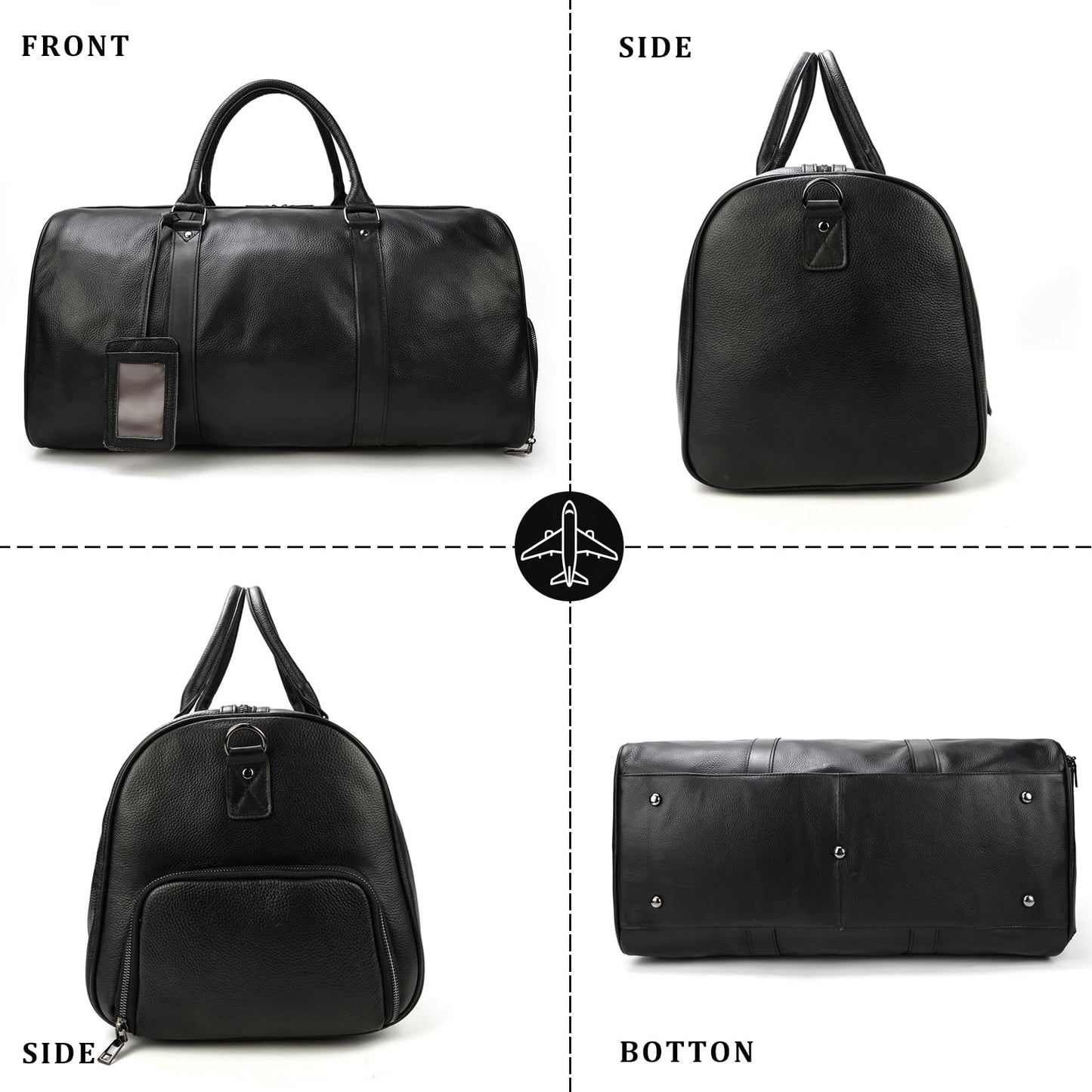 Leather Travel Duffle Bag with Shoe Pouch, Cabin Friendly Weekender Overnight Bags, Carry On Sports Gym Bag for Men Women