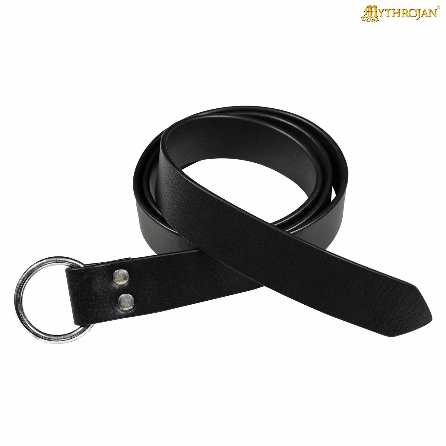 Mythrojan Medieval O Ring Belt Viking Leather Belt with 100% Genuine Leather for Medieval Events, LARP, Renaissance, Ren Faire, Costume Parties - Black, 60 Inches