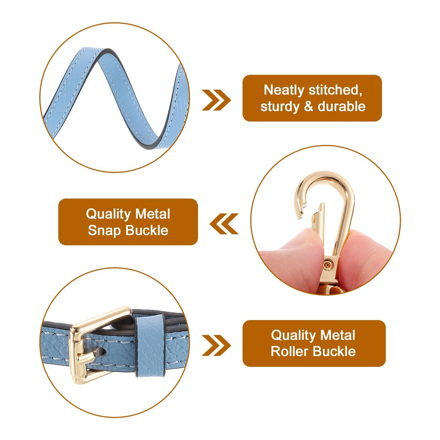uxcell Genuine Leather Bag Strap Replacement Adjustable Crossbody Bag Straps, 37.4-45.3 Inch Purse Strap for Shoulder Bag Handbag Purse, Blue, Gold Buckle