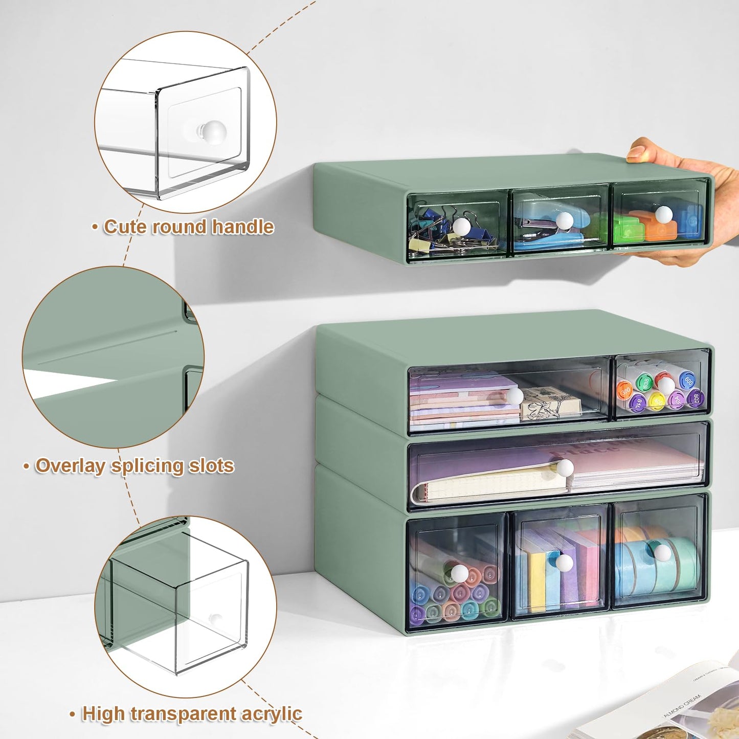 MYKASEN Desk Organizer with 9 Drawers, 4 Tier Plastic Stackable Storage Drawers for Desk Storage, Office Stationary Makeup Organizer Suit for Home, Office and School