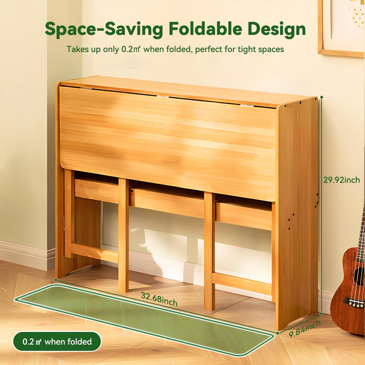 Dezyfurni Bamboo Folding Desk Mid Century Modern Desk for Home Office Bedroom Small Spaces，Natural