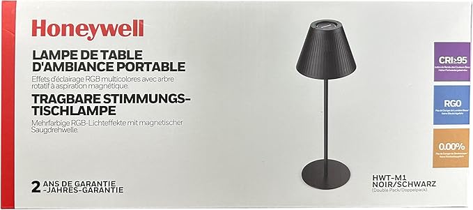 Honeywell 2Pack Cordless Table Lamp Rechargeable - M1 Sunturalux Portable LED Desk Lamp 5200mAh Battery Operated 4Color 9RGB Dimmable Bedside Lamps for Home Living Bedroom Restaurant Night Light