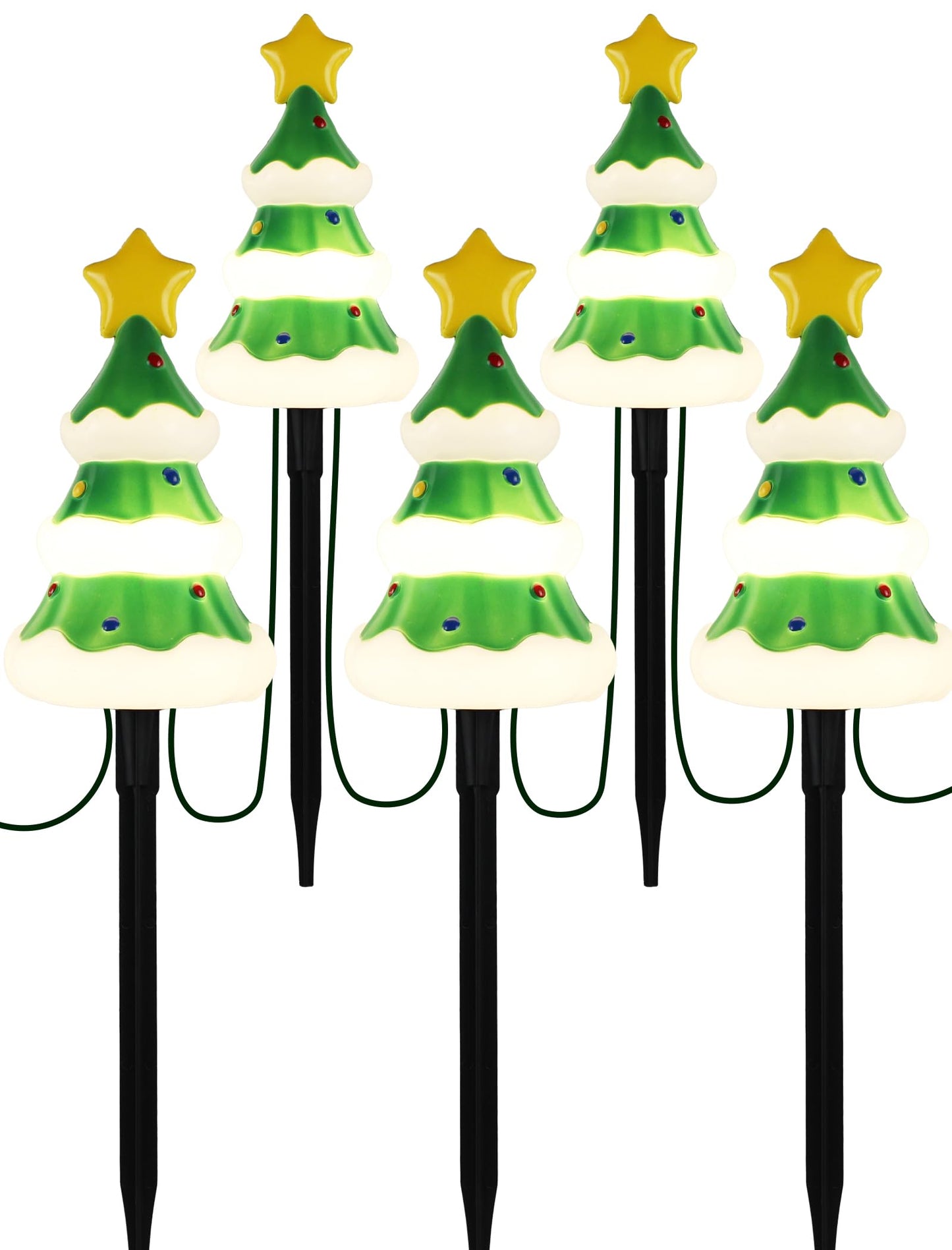 Hobbynors 5 Pack Christmas Decorations Outdoor Pathway Lights, Enchanting Christmas Tree Yard Stakes, Waterproof Holiday Decor Lights for Walkway, Lawn, Garden - Warm White LED