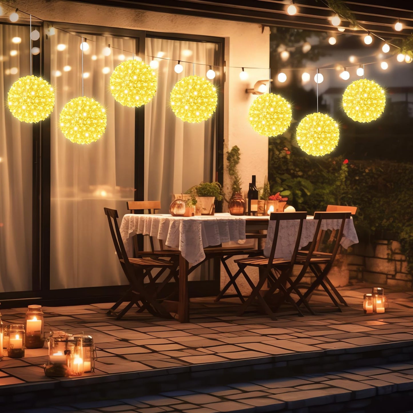 Baquler 6 Pcs Outdoor Christmas Balls Lights 5.5 Inch Christmas Starlight Sphere with 100 Bulbs Ornament Ball Light LED Hanging Globe Sphere Lights for Xmas Outdoor Party Yard Decoration(Warm White)
