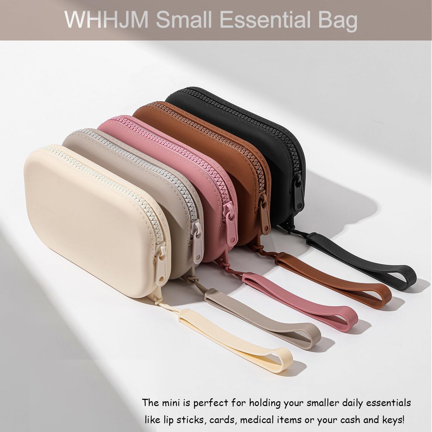 WHHJM Small Silicone Multifunctional Essential Bag Portable Travel Makeup Bag for Women Men Cards Cash Bag Zipper Pouch (Black)