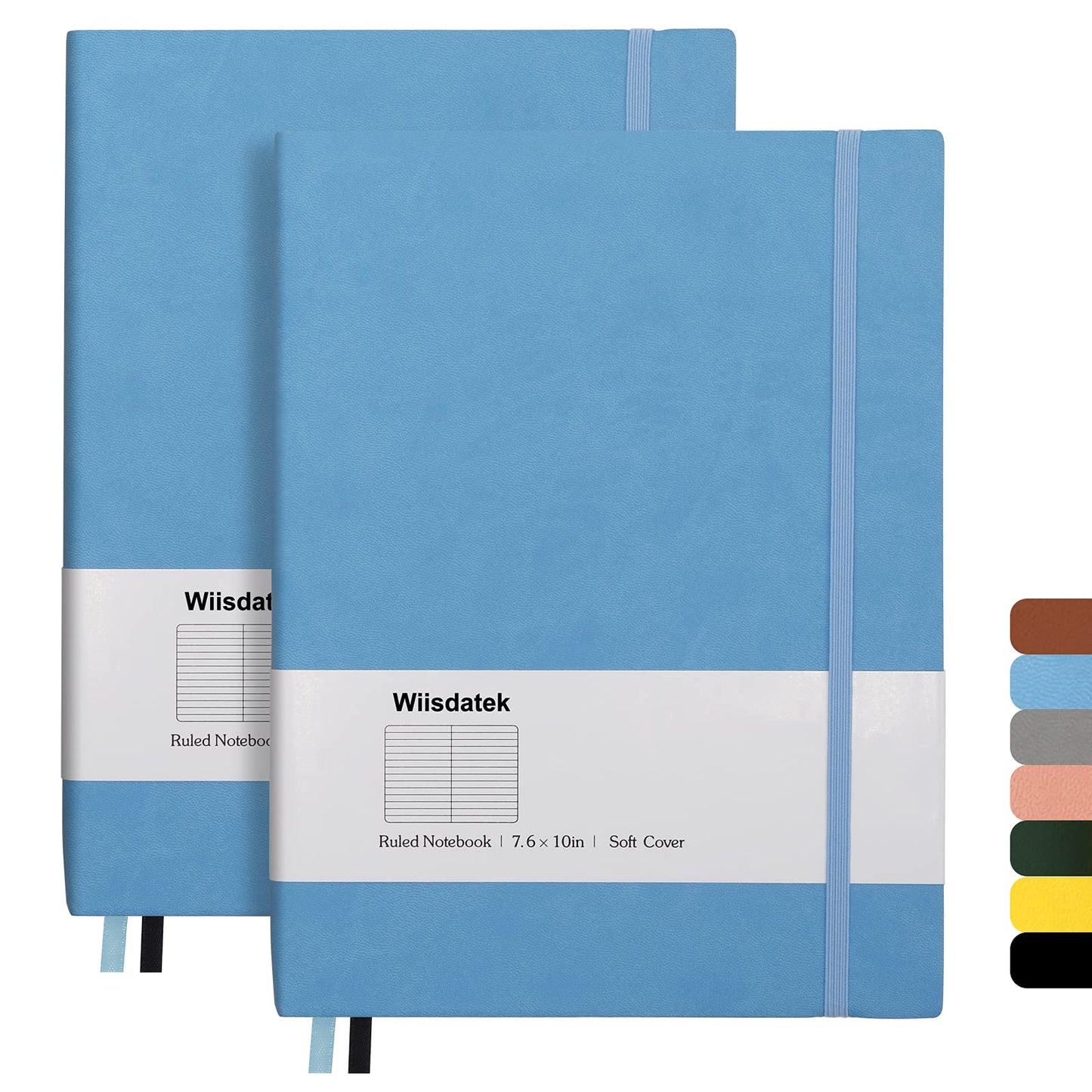 Wiisdatek B5 College Ruled Notebooks - 2 Pack B5 Large Journal Notebooks with 376 Numbered Pages,100gsm Thick Lined Paper,Soft PU Leather Cover,7.6 X 10 inch(BLUE)