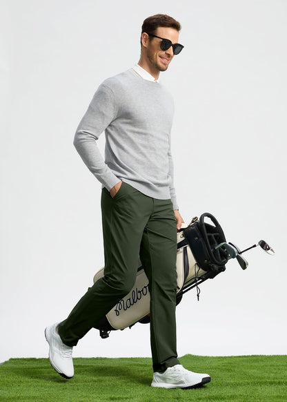 Pudolla Men's Golf Pants Stretch Classic Fit Work Dress Pants 34 Lightweight Quick Dry Casual Slacks Trousers with Pockets(Army Green 34Wx34L)