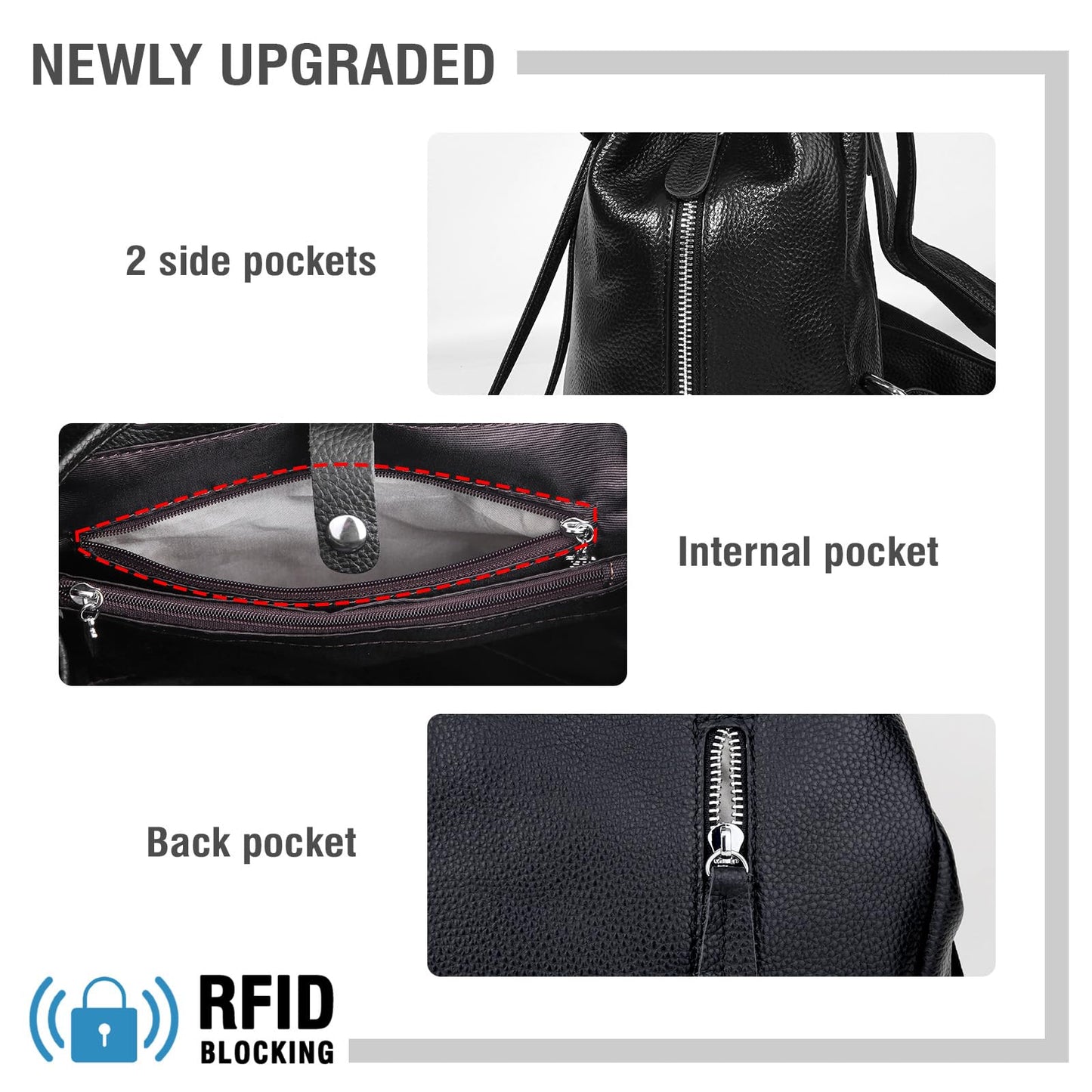 BOYATU Women’s Full-Grain Leather Backpack Purse, Minimal Structured Design, Work Commuter & City Travel, Compact Everyday Essentials, Fashion RFID Pocket Bag (Black)