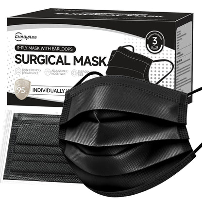 CHAOYA Surgical Masks,Black Face Masks Disposable,Individually Wrapped,50 Pack,Comfy,Breathable