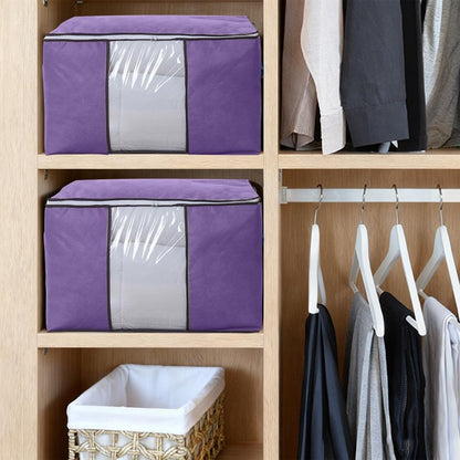 Clothes Storage Bags 2Pcs, Foldable Comforters Storage Containers with Handle, Organizers Bins for Bedding, Pillows and Blanket(Purple)