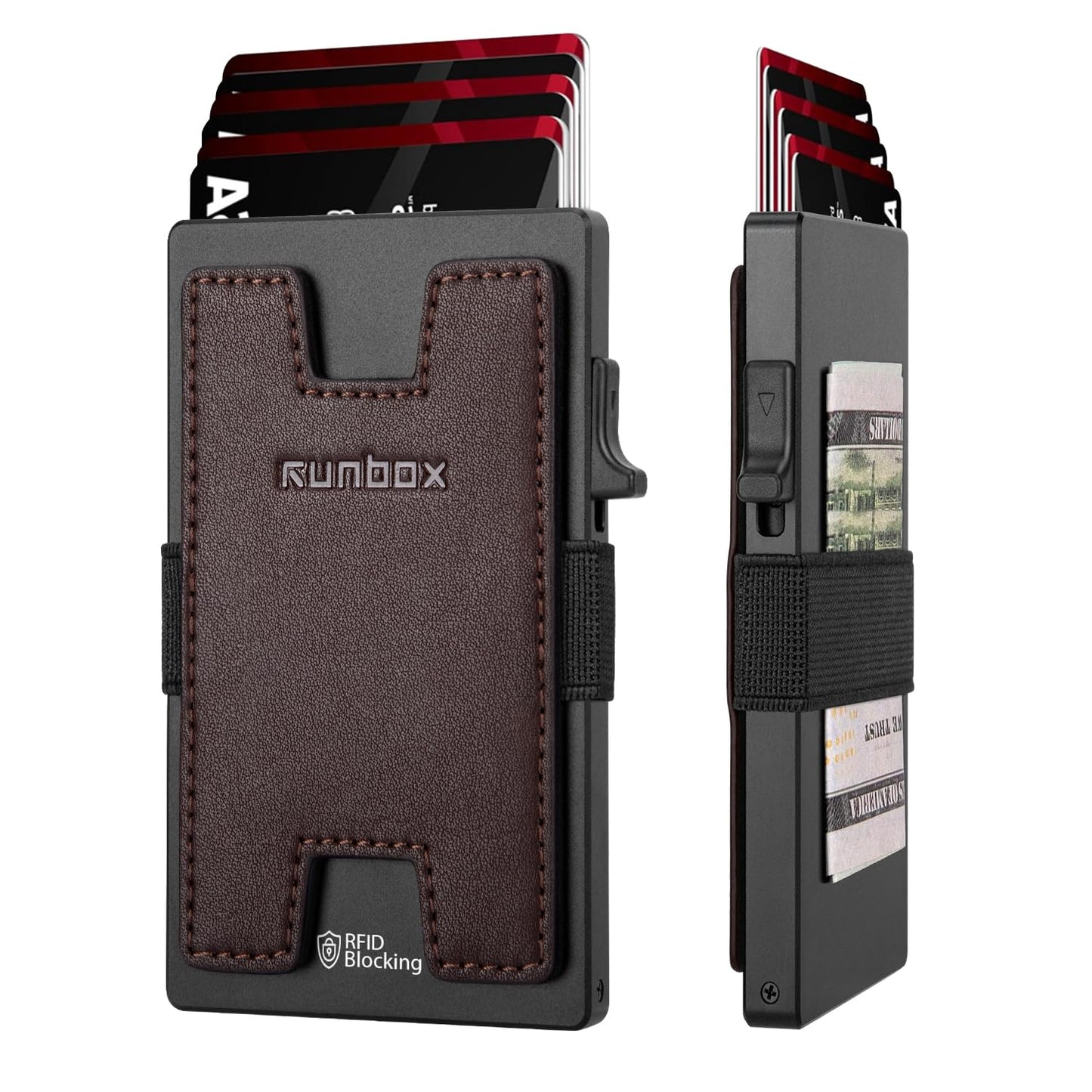 RUNBOX Slim Card Holder Wallet for Men, Minimalist RFID Blocking Wallet with Pop-Up Function, Ultra-Thin Design, Metal Business Card Cases holds 6+6 Cards, Gifts for Men, Men's Accessories
