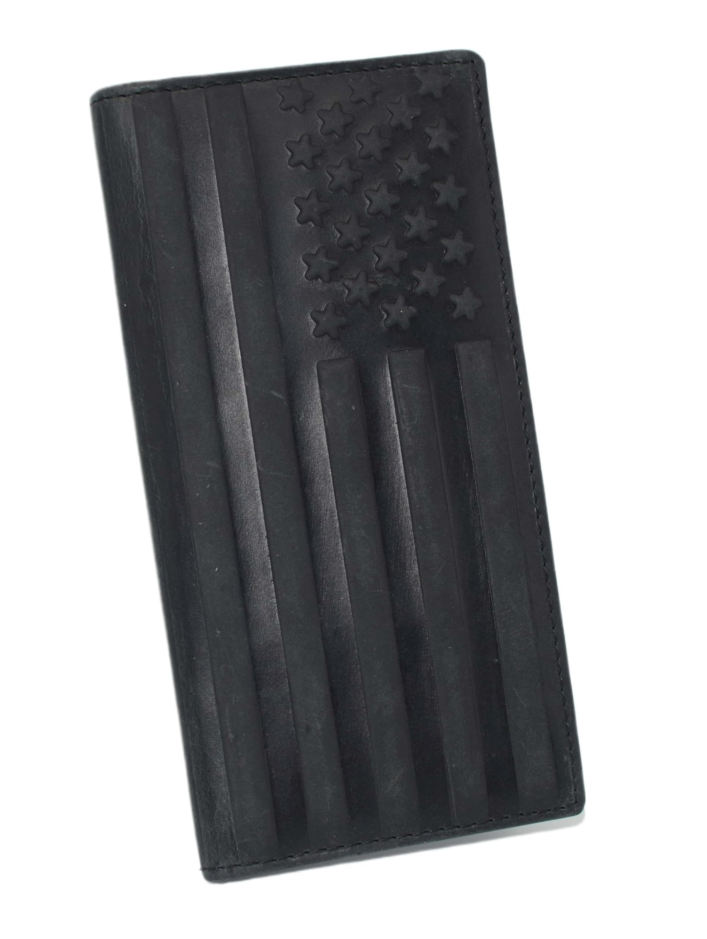 American Flag Checkbook Cover Vintage Leather Patriot Cowboy Wallet for Men (Black)