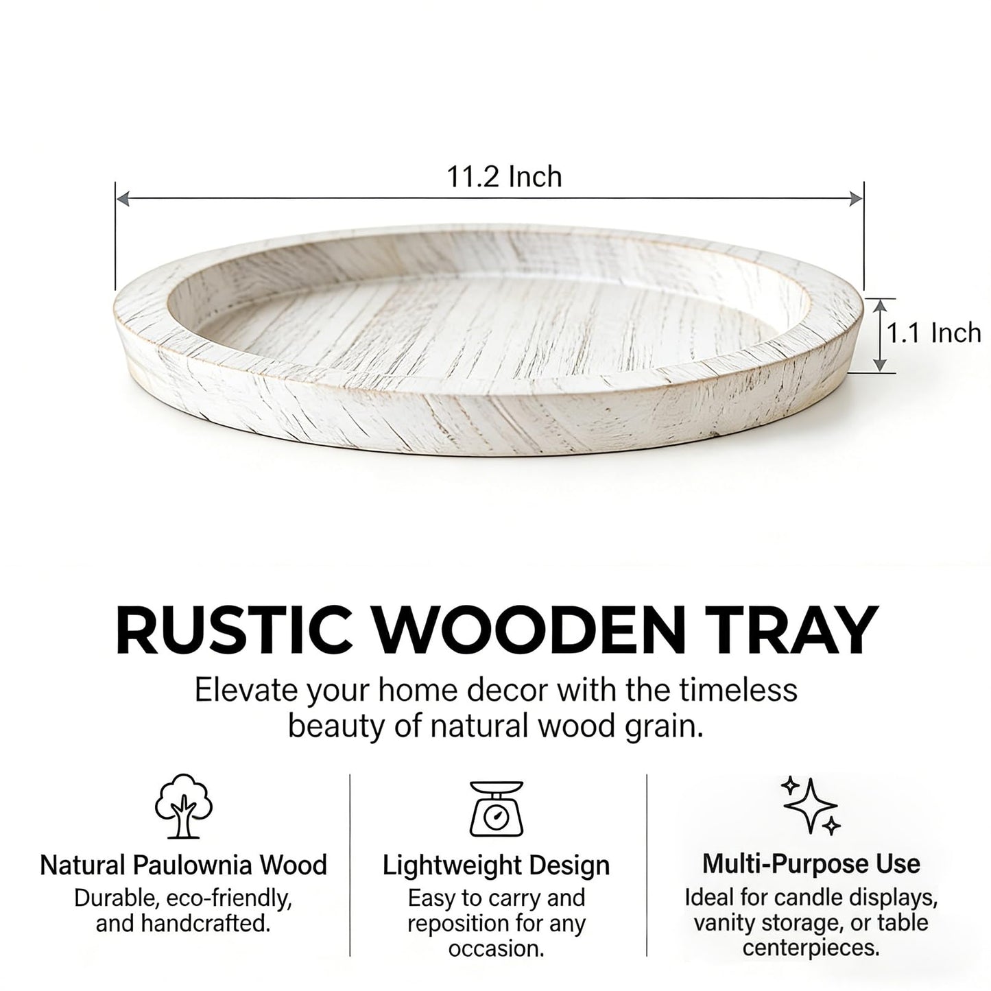 OKSON 3-Pack Round Wooden Candle Plate Holder Trays, Rustic Farmhouse Decorative Round Wood Tray for Coffee Table, Dining, Tealight & Pillar Candles, Party, Wedding, Halloween Home Decor(Whitewash)