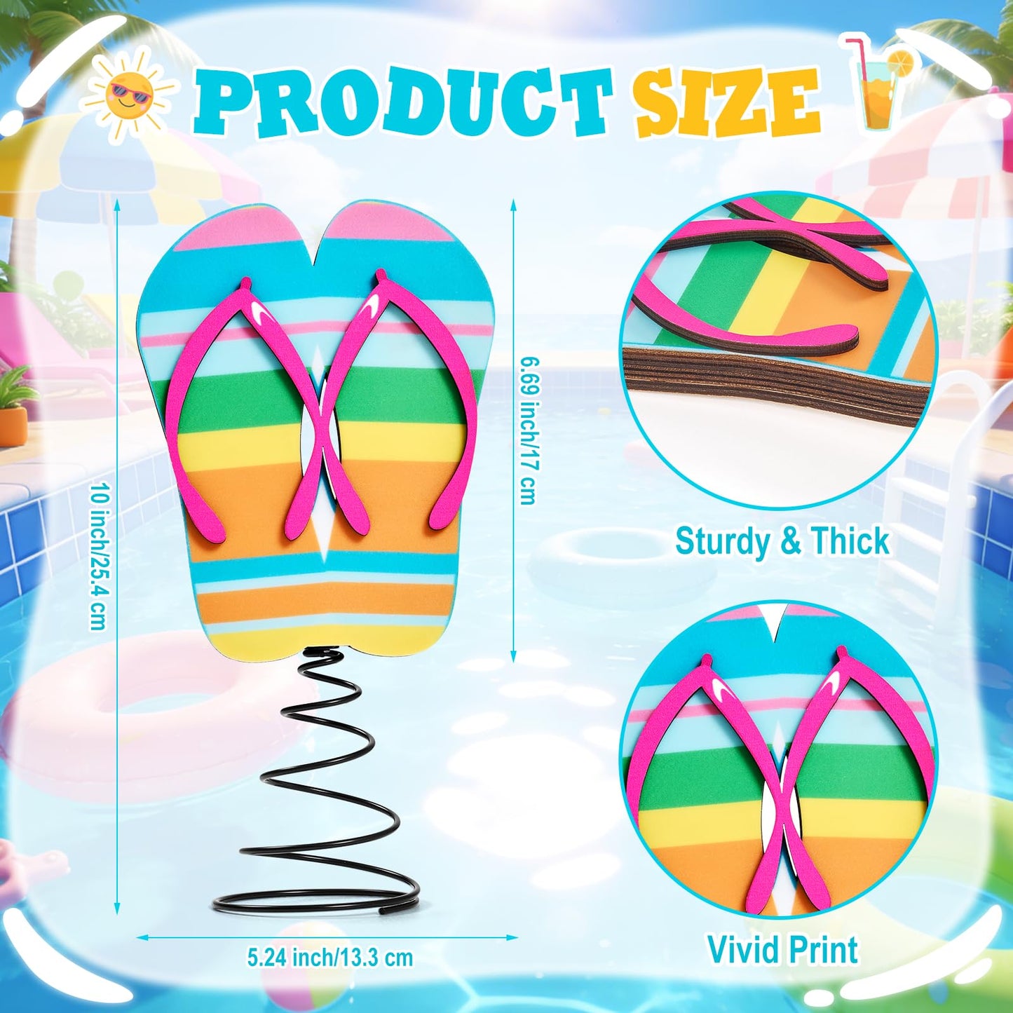 APUDWN 10 x 5.2 Inch Wood Summer Tree Topper with LED Lights, Flip Flop Tree Decorations for Christmas in July Luau Beach Theme Hawaiian Party Battery Powered Tropical Sandal Holiday Decor