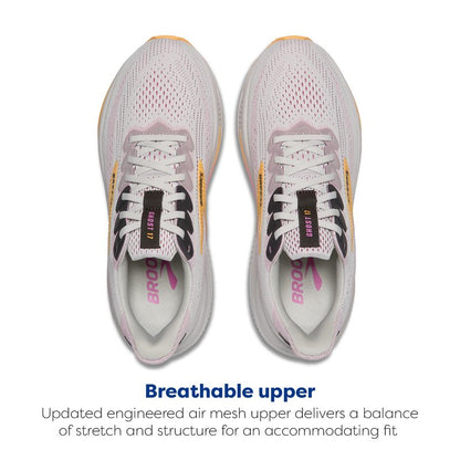 Brooks Women’s Ghost 17 Neutral Running Shoe - Oyster/Apricot/Pink - 8.5 X-Wide