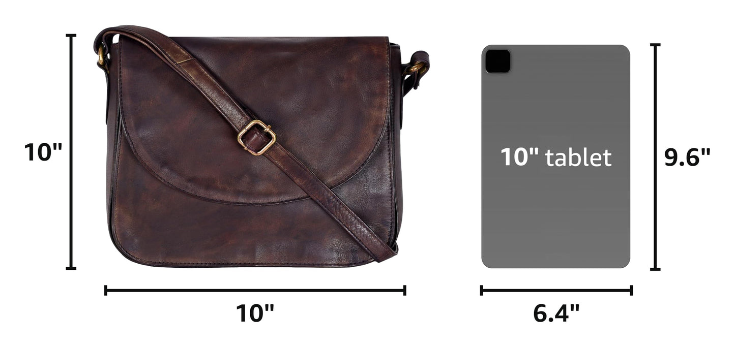 Ozora Handcrafted Genuine Leather Vintage Shoulder Crossbody Bag with YKK Zippers, Snap Button Closure and Mobile Holder