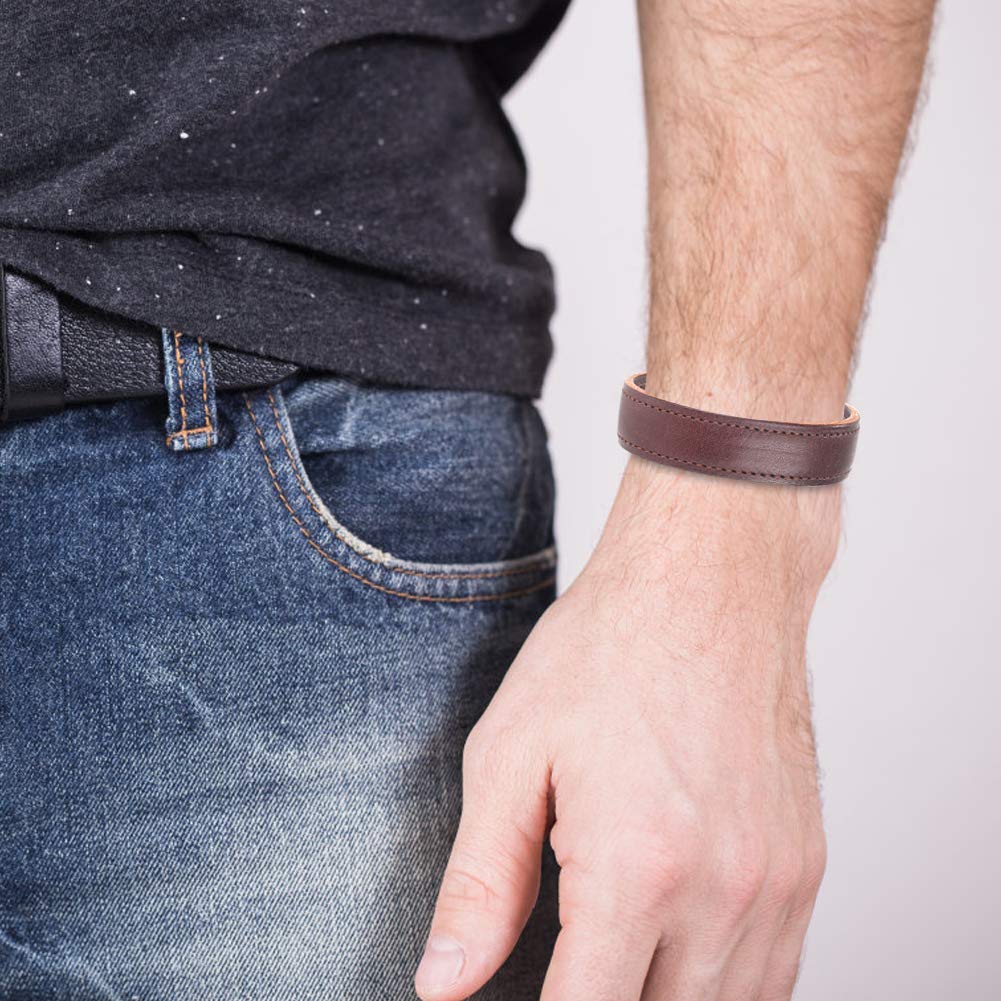 CJMILADO Mens Genuine Leather Bracelet - Handmade Adjustable Leather Cuff Bracelet punk Style leather wrap Wristband for Men (C-Cuff Brown)
