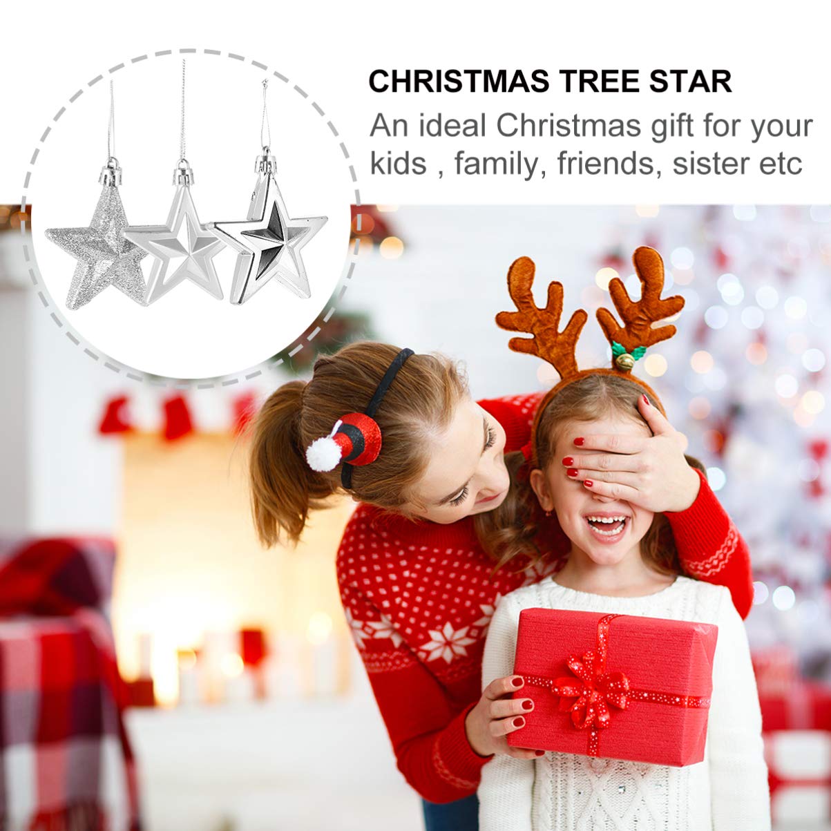 Star Christmas Tree Ornaments 18Pcs Silver Star Hanging Ornaments Shatterproof Craft for Holiday Party