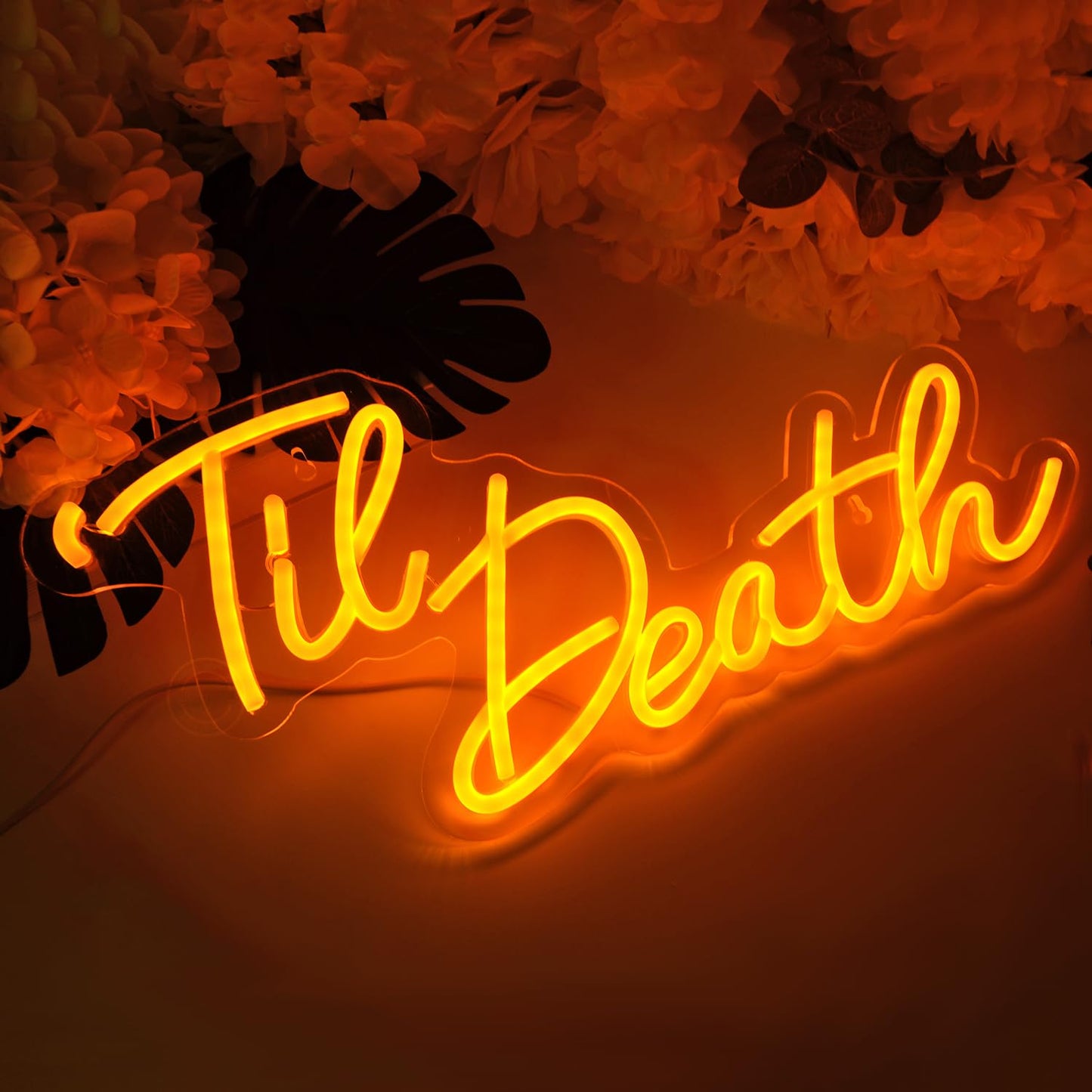 Britrio Til Death Neon Light Sign for Halloween Wedding Party Engagement Bridal Shower Banner,Bedroom Wall Decor Light 5V USB Powered with Switch 17 IN Orange