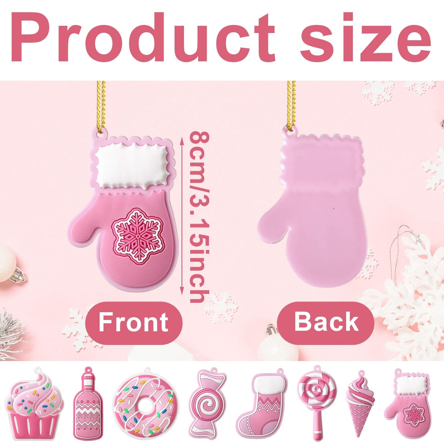 Panelee 48 Pcs Christmas Candy Tree Ornaments PVC Pink Christmas Candy Cane Lollipop Ornament Xmas Hanging Decors Birthday Party Decoration Crafts for Xmas Tree Party