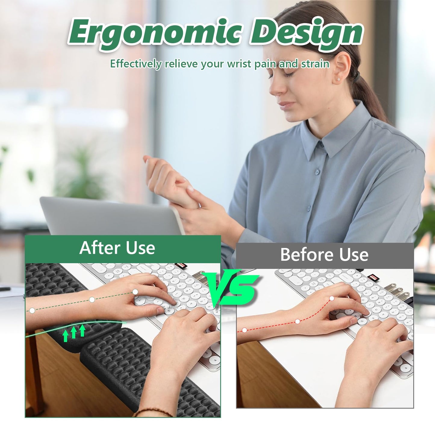 Tiiyee L-Shaped Desk Elbow Pad, Memory Foam Desk Edge Cushion, Ergonomic Elbow Rest, Keyboard Wrist Rest Comfort Support Padding Separate Design for Computer Gaming Home Office Extended Work Typing