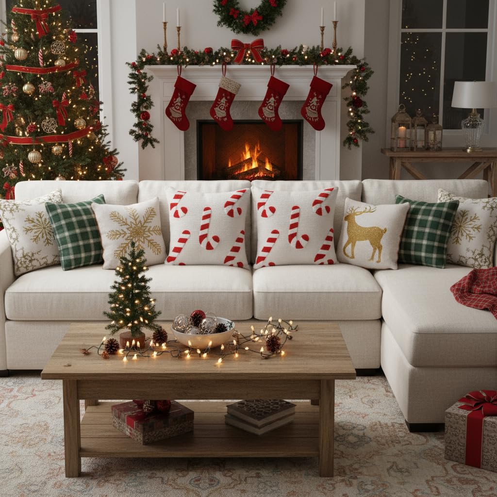 AYGXU Christmas Pillow Covers-Christmas Decor,2 Packs Candy Cane Pillows 18 * 18in,Throw Pillows for Couch for Bedroom Sofa Living Room