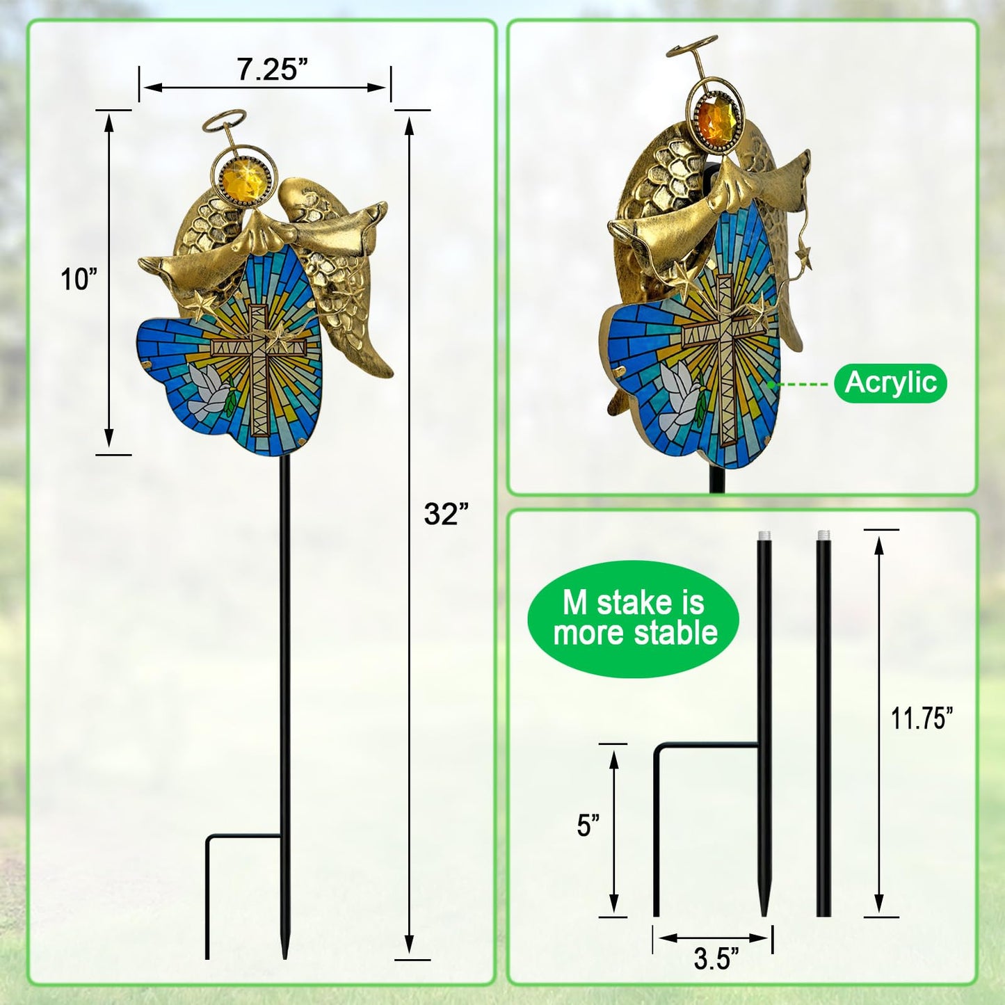 Hokfirm Solar Cross for Cemetery Grave,Metal Angel Garden Stake Pathway Light for Yard Patio Cemetery,Solar Angel Garden Decor Statue for Outside,Memorial Gifts for Women