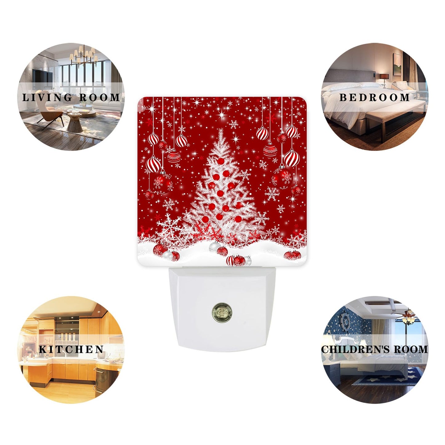 Red Christmas Plug-in LED Night Lights Xmas Snowflakes Auto Dusk-to-Dawn Sensor for Bedroom, Bathroom, Kitchen, Nursery, Hallway, Stairs, Wall Home Decor