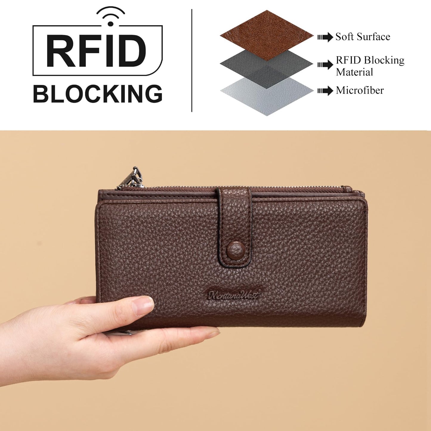 Montana West Women's Wallet Bifold RFID Blocking Wallets Large Capacity Card Holder Wallets with Zipper Coin Pocket