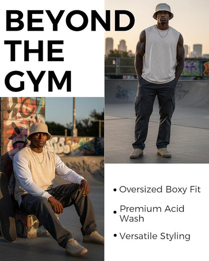 Men's Vintage Washed Muscle Tank Tops - 3 Pack Heavyweight Cotton Gym Shirts | Oversized Fit