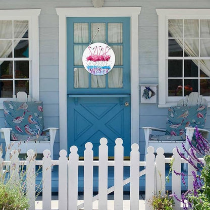 12in Welcome Door Hanger Door Sign Watercolor Pink Flamingo Wood Panel Sign Home Porch Farmhouse Outdoor Indoor Festival Present