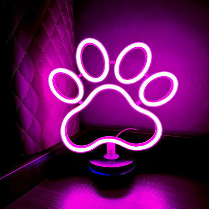 Dog Paw Neon Sign Lamp with Standable Base and Touchable Switch, USB or 5 AA Battery Powered LED Custom Neon Dog Signs for Bedroom Wall and Room Decor, Man Cave Party, Birthday Christmas Gift