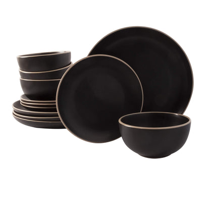 Gibson Home Queenslane 16 Piece Double Bowl Plates and Bowls Dinnerware Sets - Matte Blue