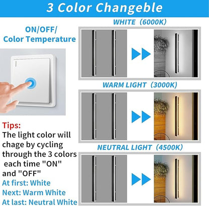 Mikeru 2 Pack 39.3inch Modern Outdoor Wall Sconce, 3000K/4500K/6000K 3 Color Temperature LED Exterior Light Fixtures, Modern Long Porch Lights Wall Sconce for Garage, Doorway, Porch, Patio