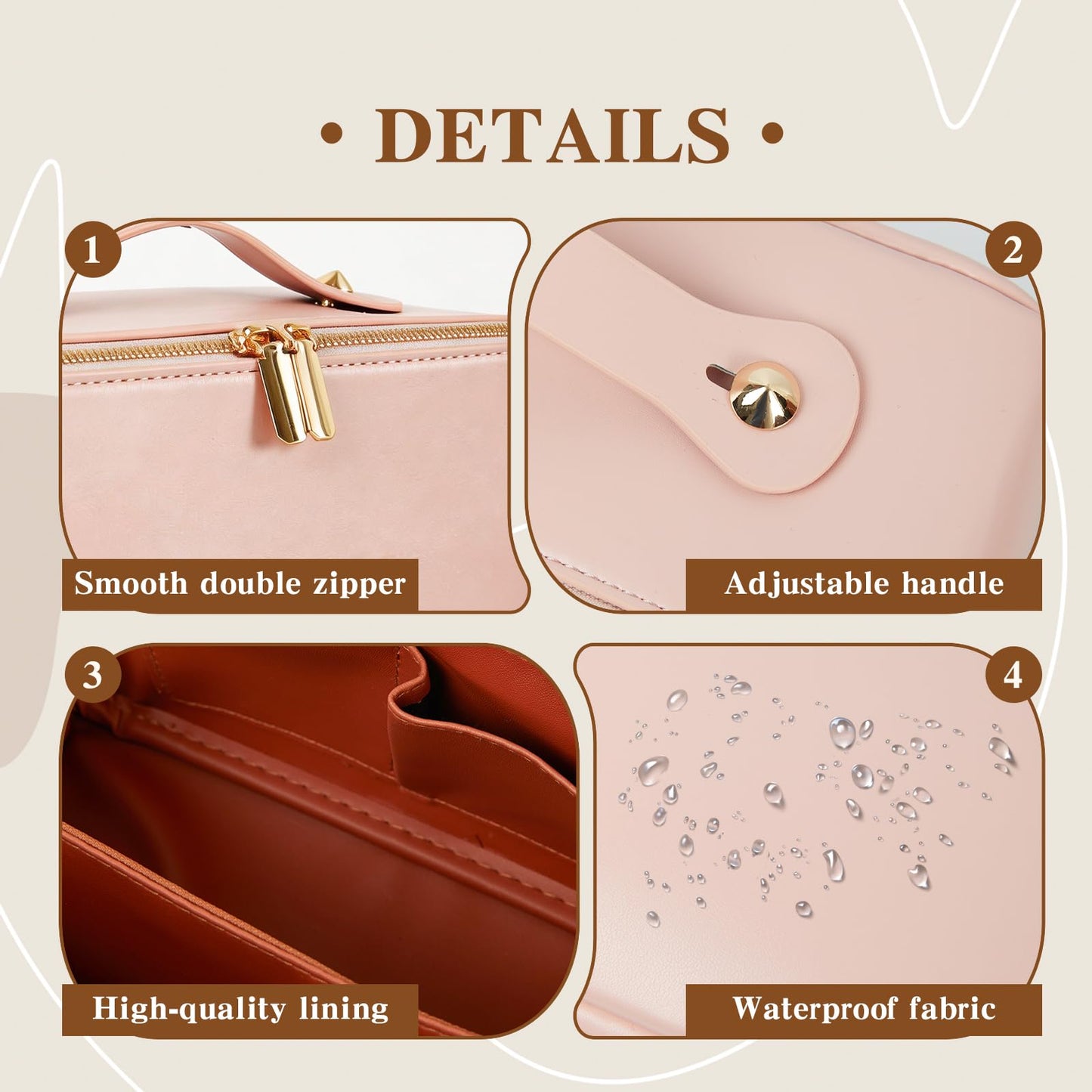 IDELCHOIS Travel Makeup Bag Large Capacity Cosmetic Bags for Women, Waterproof Toiletry Bag Open Flat Makeup Bag with Compartments and Handle, Portable Cosmetic Organizer Pouch, Pink