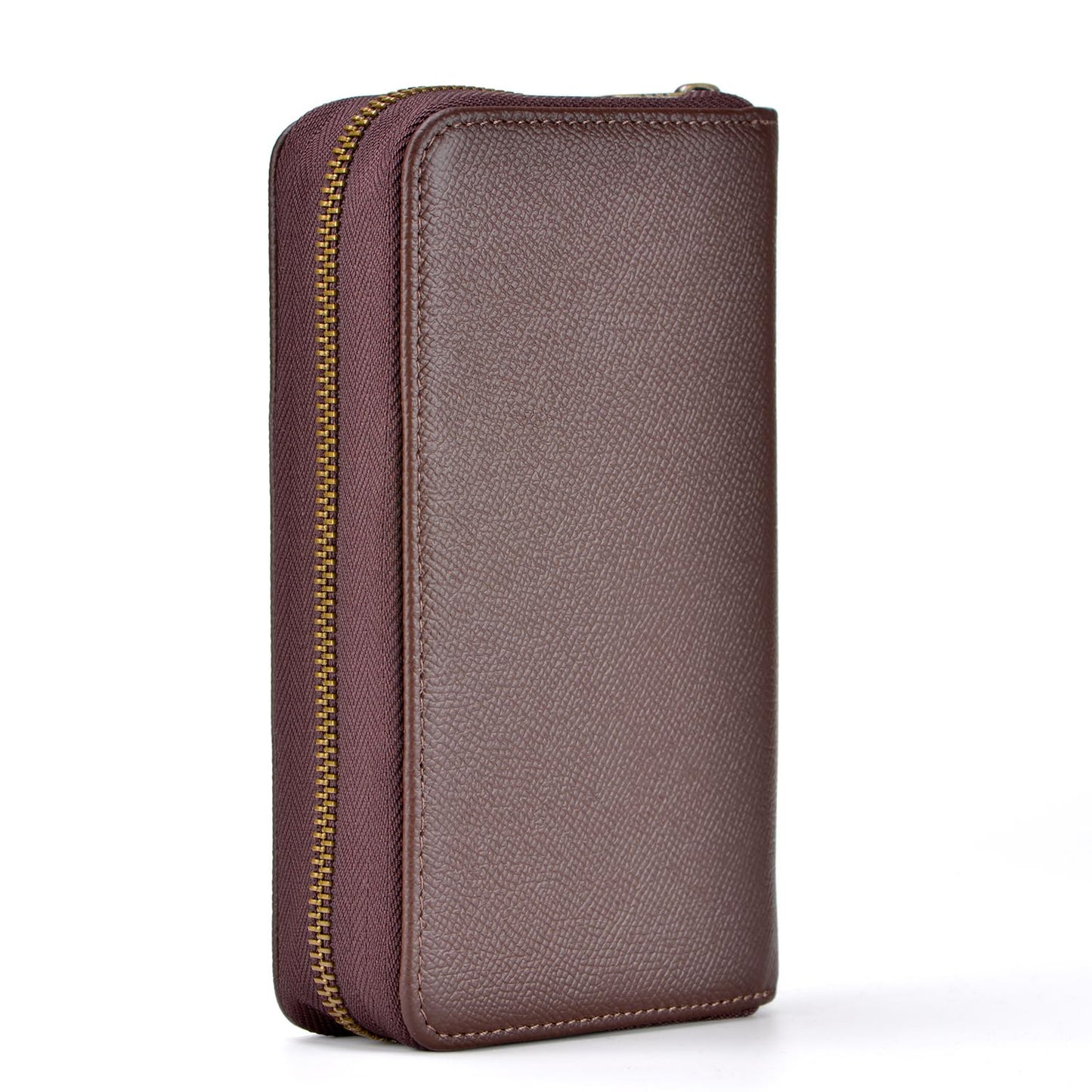 Asvine Fountain Pen Case Genuine Leather Pen Case 10 Divided Slots Coffee, Rollerball Pen Holder Handmade Display Organizer Zippered Pouch
