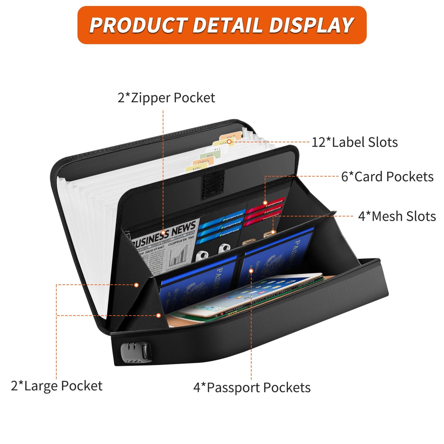 Noiposi Accordion Fille Organizer with Lock,Waterproof and Fireproof Document Folder with 13 Pocket,Fireproof Safe Document File Folder for Important Document,File Money and Passport