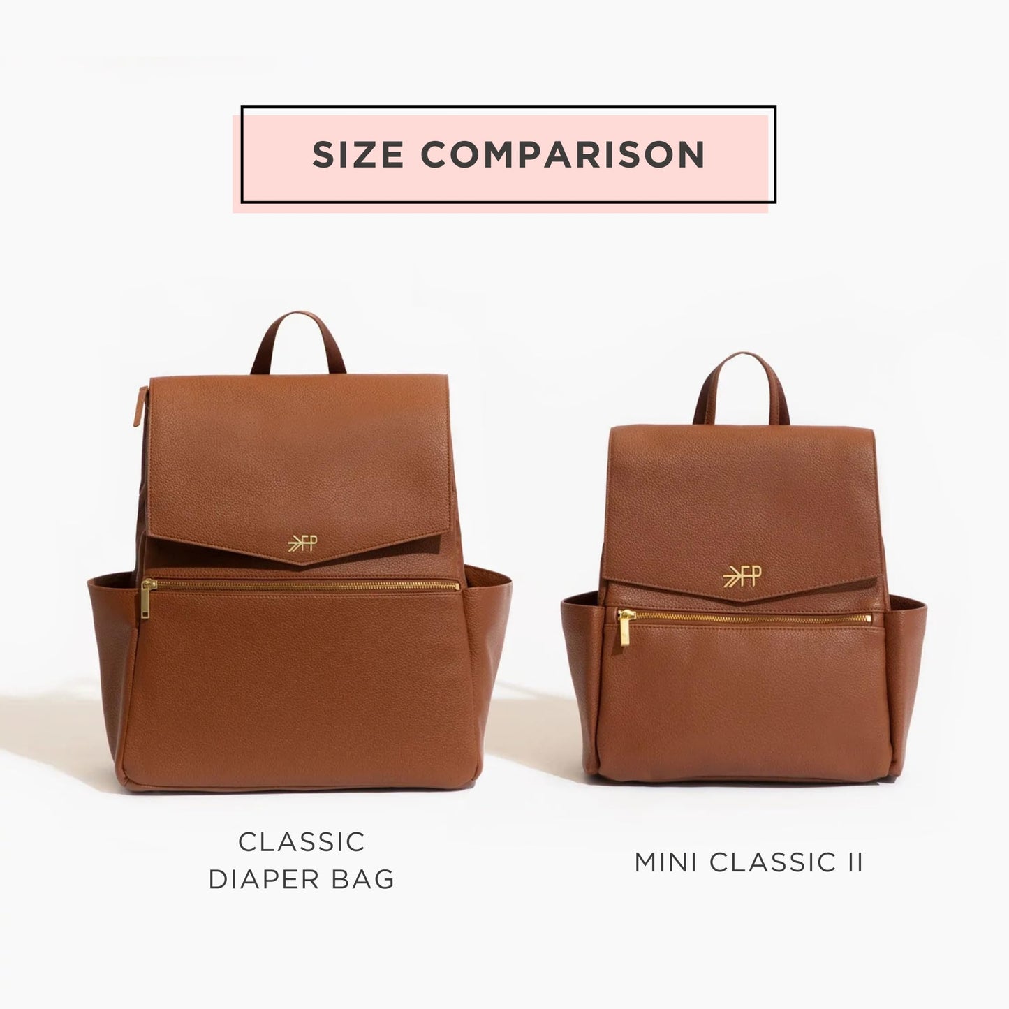 Freshly Picked Mini Diaper Bag II Backpack – Premium Vegan Leather Small Baby Bag with Changing Pad, Compact, Lightweight & Stylish for Moms On-the-Go, Cognac
