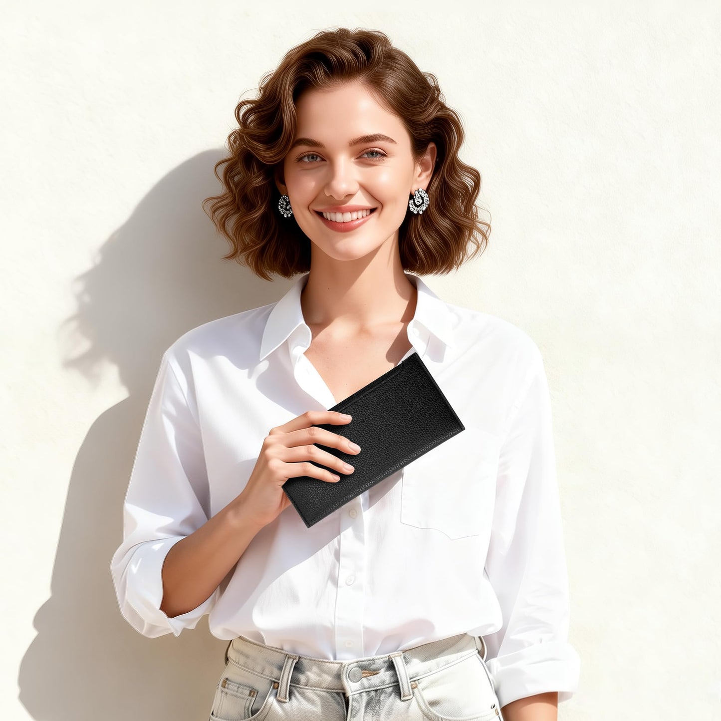 Tipmile Slim Wallet for Women, RFID Blocking Credit Card Holder, Ladies Bifold Wallet with Zipper, Black