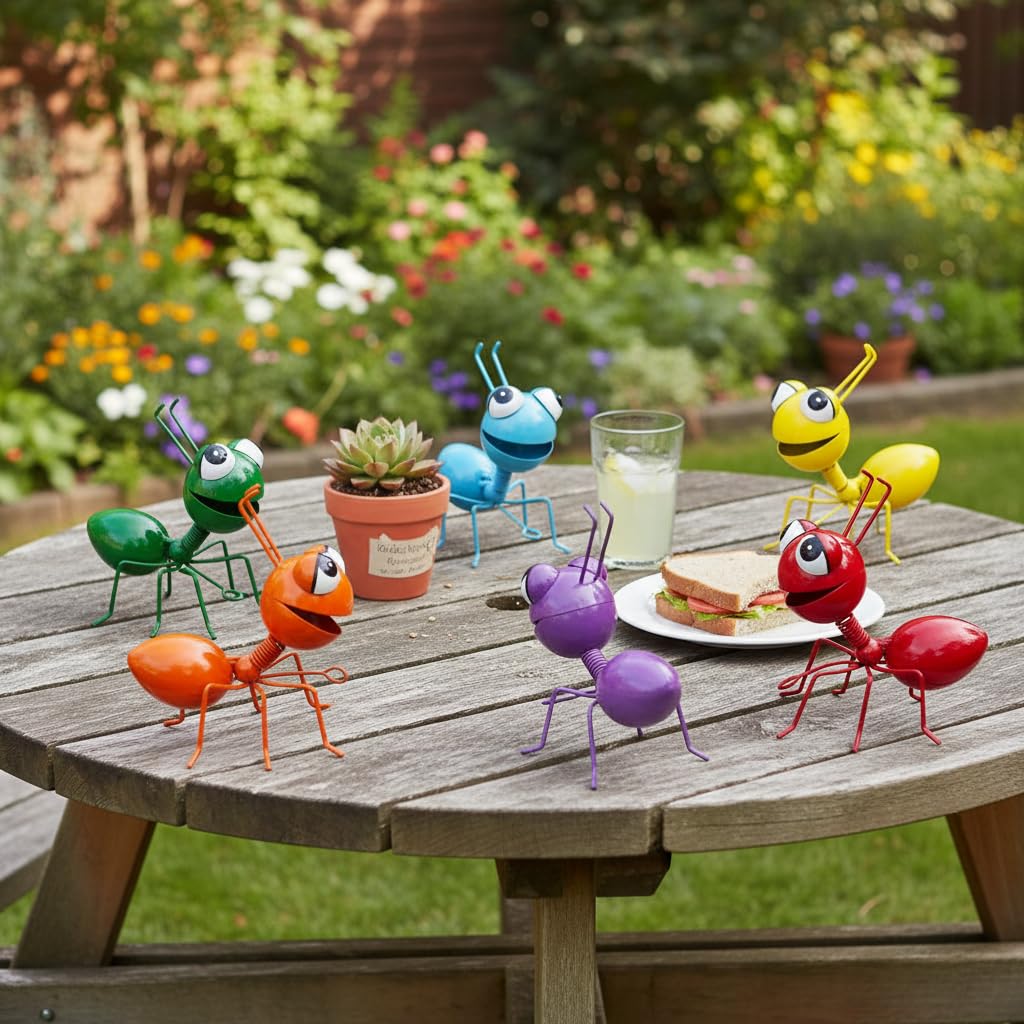 Cruis Cuka Metal Yard Art Garden Decor for Outside Cute Ants Yard Decorations Outdoor Lawn Ornaments Backyard Gifts for Mom - Set of 6