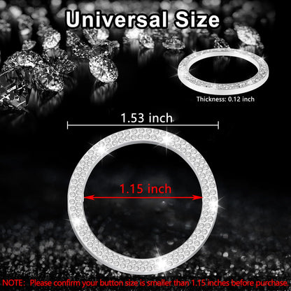 LivTee 2 PCS Crystal Double Rhinestone Car Engine Start Stop Decoration Ring, Bling Car Interior Accessories for Women, Push to Start Button Cover Sticker, Automotive Decals, White