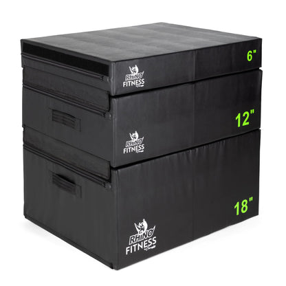Champion Sports Foam Plyometric Box Set with 6", 12", and 18" Included - Durable Jump Boxes for Training with Handles, Hook and Loop Flaps - Stackable Cross Traning Plyo Box, Jumps for Gym