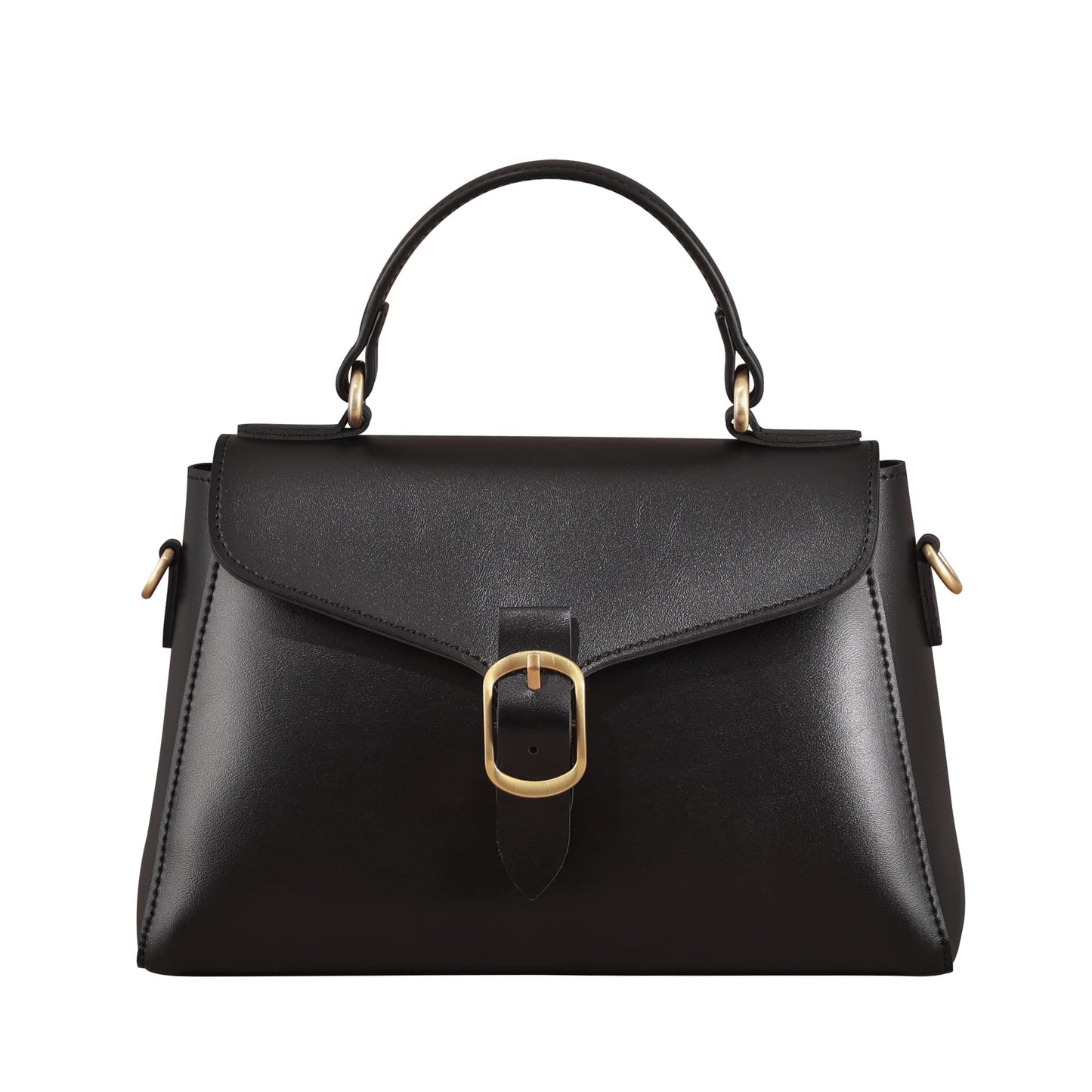 Vintage Vegan Leather Flap Top Handle Bag For Women Black Retro Satchel Casual Purse Simple Shoulder Classic Handbag