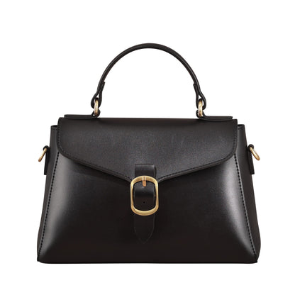 Vintage Vegan Leather Flap Top Handle Bag For Women Black Retro Satchel Casual Purse Simple Shoulder Classic Handbag