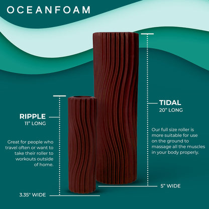 Oceanfoam Tidal Roller - Black Marbled - Muscle Massage Foam Roller for Back Pain & Stretching - Firm and Ergonomic Wide Wave Textured - Yoga, Athletics, & Wellness - Full Size, 20" x 5"